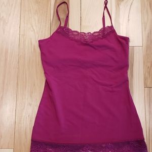 Express laced trim cami with built in elastic bra